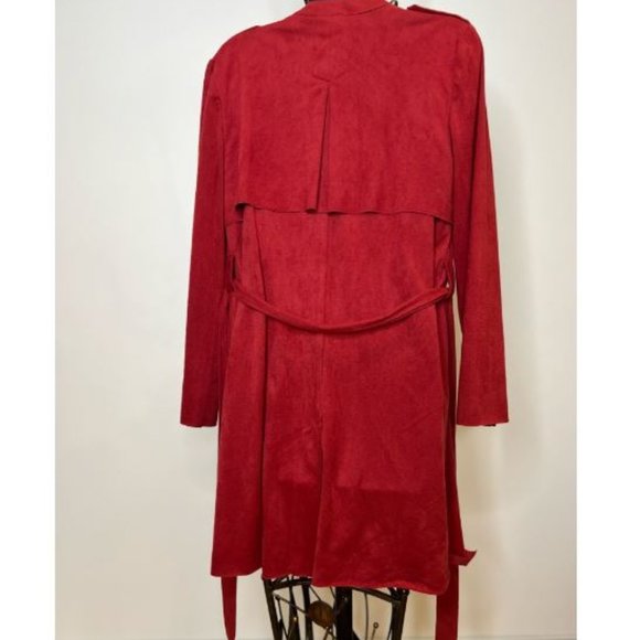 Carlise Womens Ruffle Neck Fall Jacket Long Sleeve Tie Waist Size M Red - Picture 2 of 3